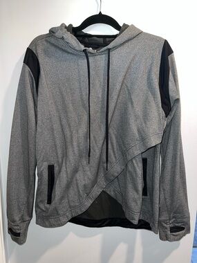 adidas Heather Gray Hooded Sweatshirt with Black Accents